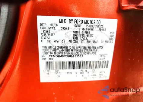 2008 Ford Edge Sel from USA, damaged, VIN 2FMDK48CX8BA51531